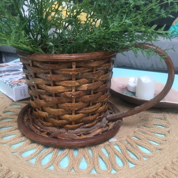 *Vintage* Boho Wicker Teacup Planter Cottagecore - Picture 1 of 9